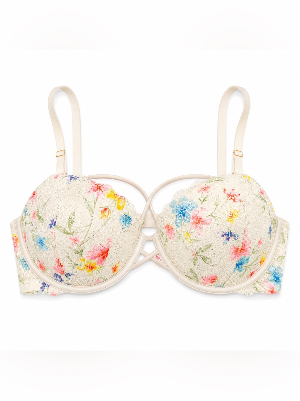 PINK Victoria’s Secret Date Push Up Bra 34DD Floral Lace Underwire Bra